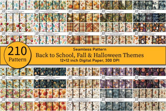 Back to School, Fall Halloween Themes & Digital Paper Patterns for Seasonal Design