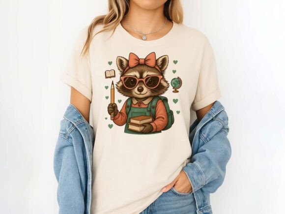 Back to School Raccoon Books and Pencil